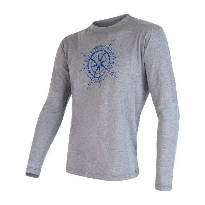 Pánské funkční tričko s dlouhým rukávem a potiskem SENSOR Merino Active PT Compass šedá XL Pouze Dnes