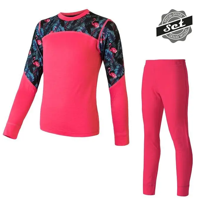 Dětský funkční set s dlouhým rukávem SENSOR Merino Impress magenta/floral 110 Víkendová Akce